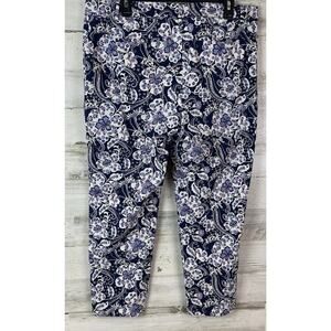 Talbots Pants Womens 16 Blue Floral Cropped Stretch